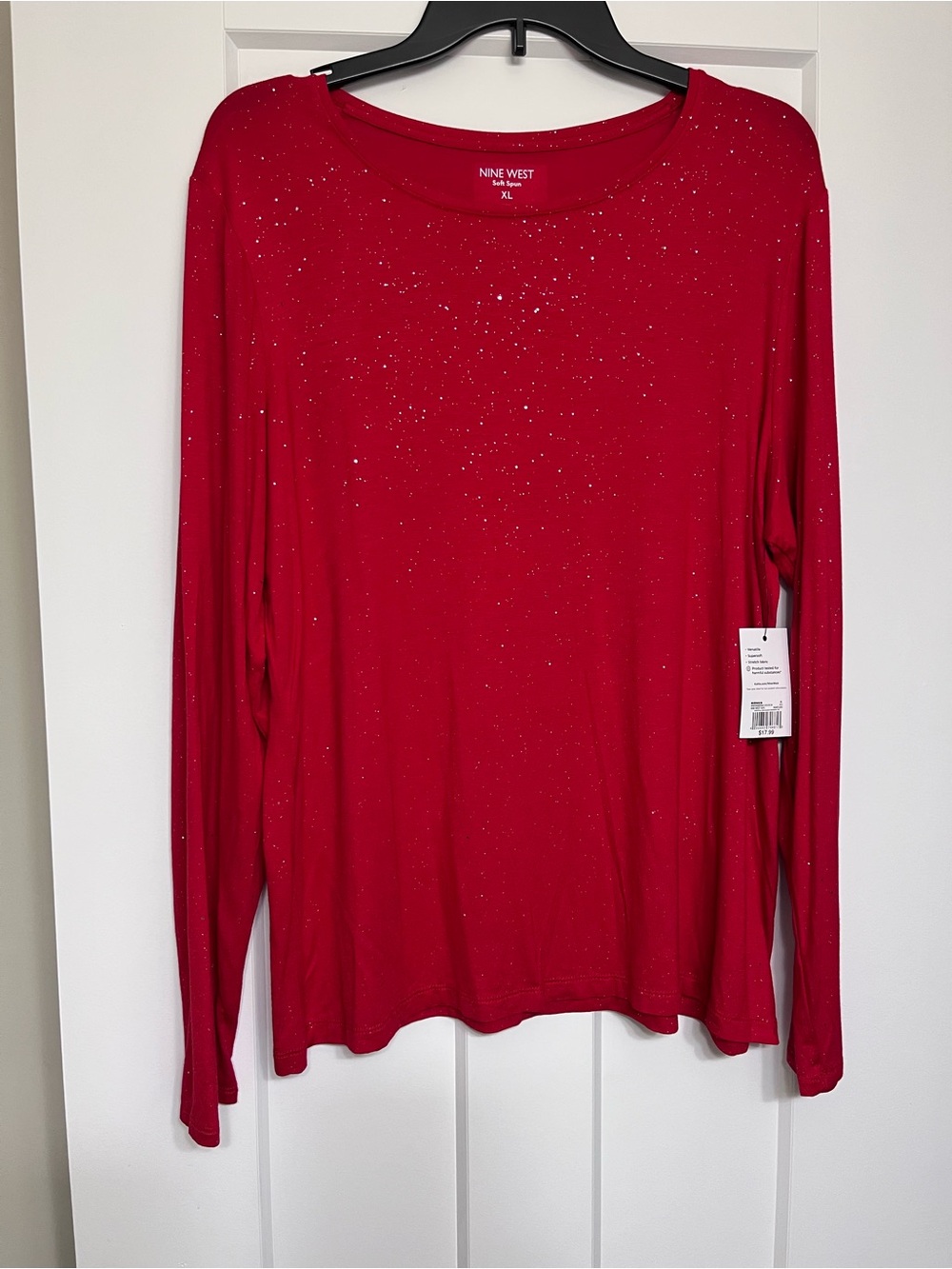 Nine West Women's Red Long-Sleeve Glitter Top